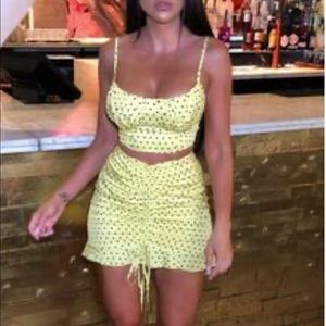 Femme Luxe yellow polkadot skirt set US M